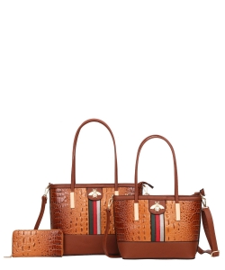 3-in-1 Crocodile Tote Bags with Wallet Set CYS-8557S COFFEE